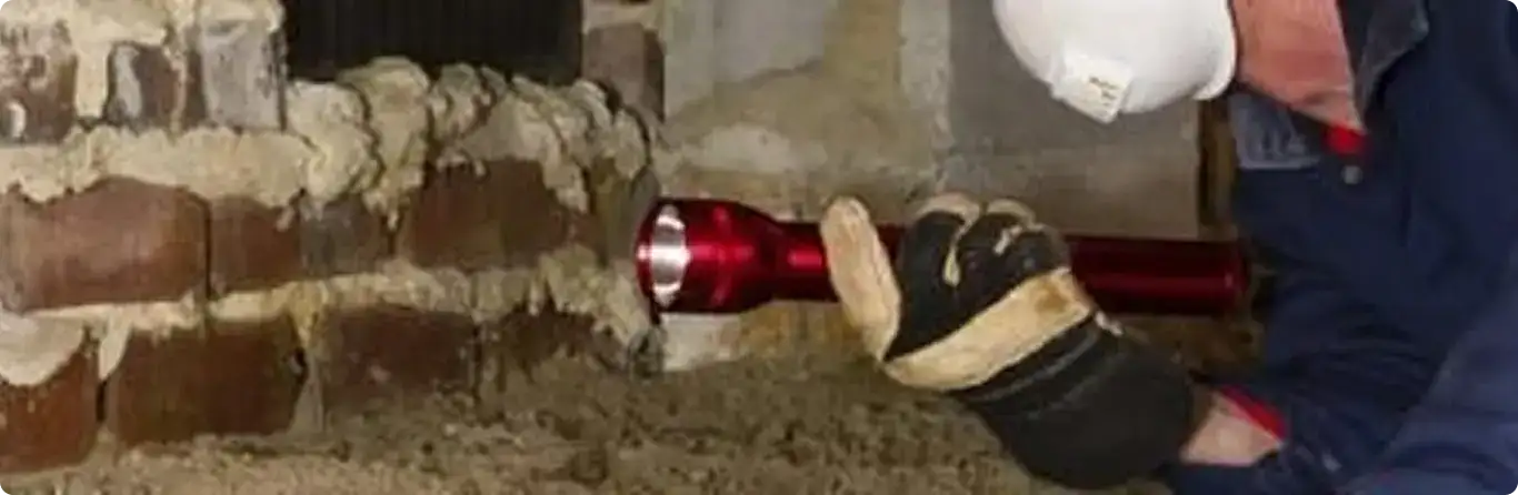 Pest control technician inspecting a crawl space for ant activity in Pearl City, HI